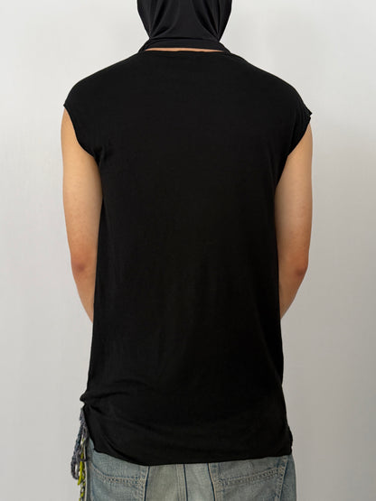 Helmut Lang Black Cotton Rayon Asymmetric Tank Top Size P
