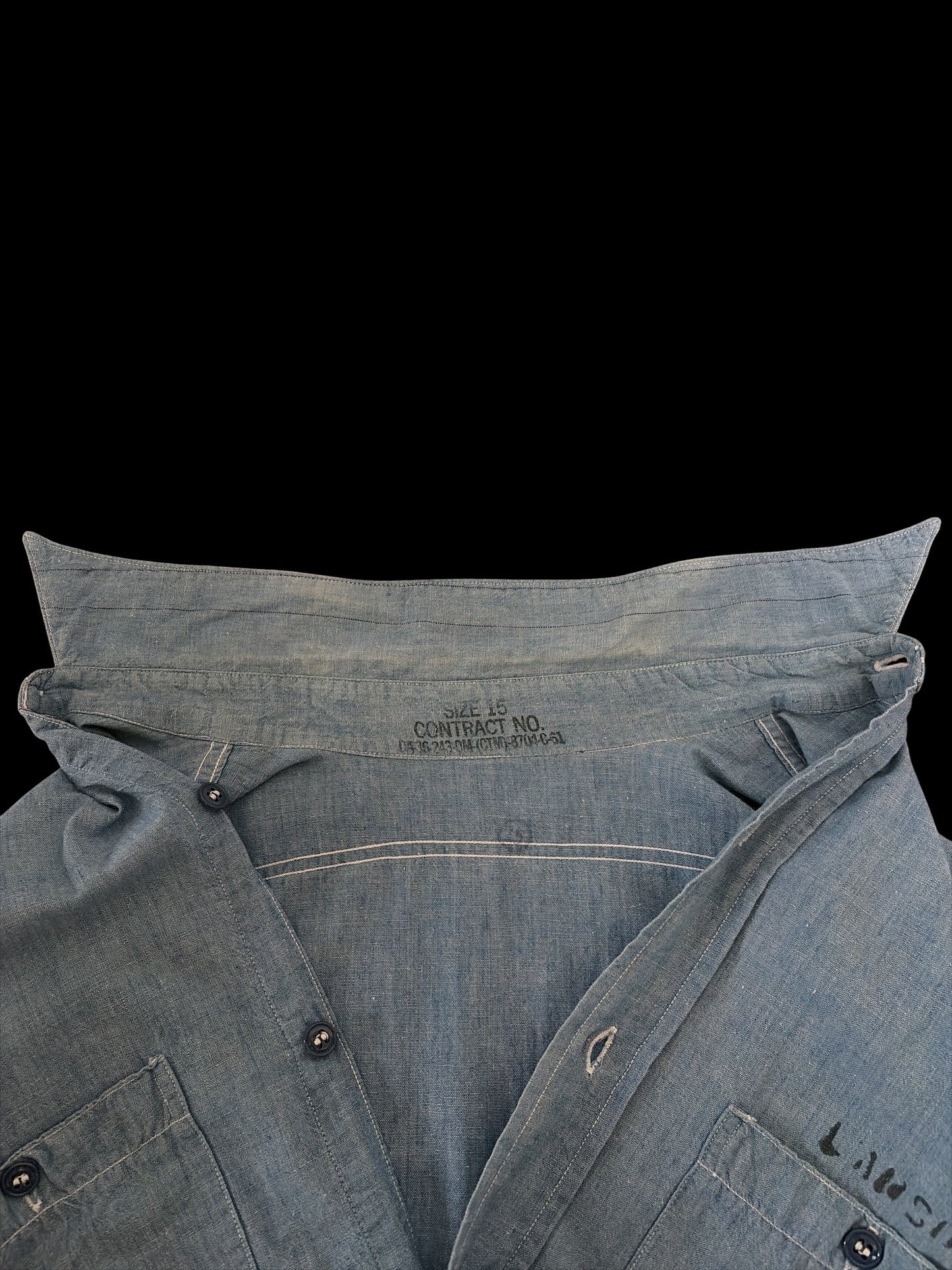 US NAVY 40s Vintage Parallel Stitch Chambray Shirt Size L