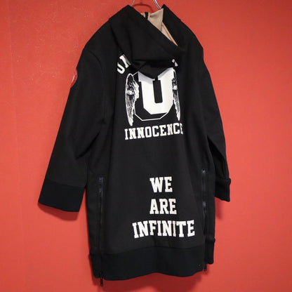 Undercover Black Brushed Back Big Print Hooded Coat Size 1
