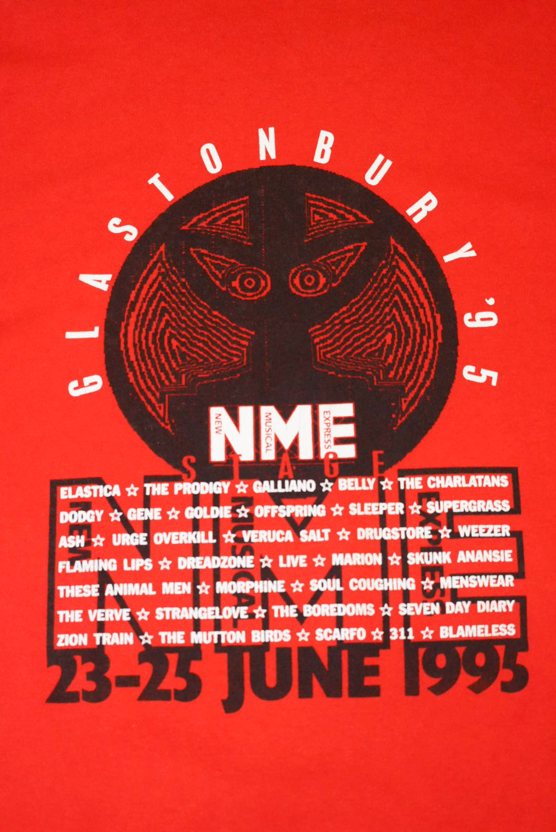 GLASTONBURY 90s NME Prodigy Graphic T-Shirt Red Size XL