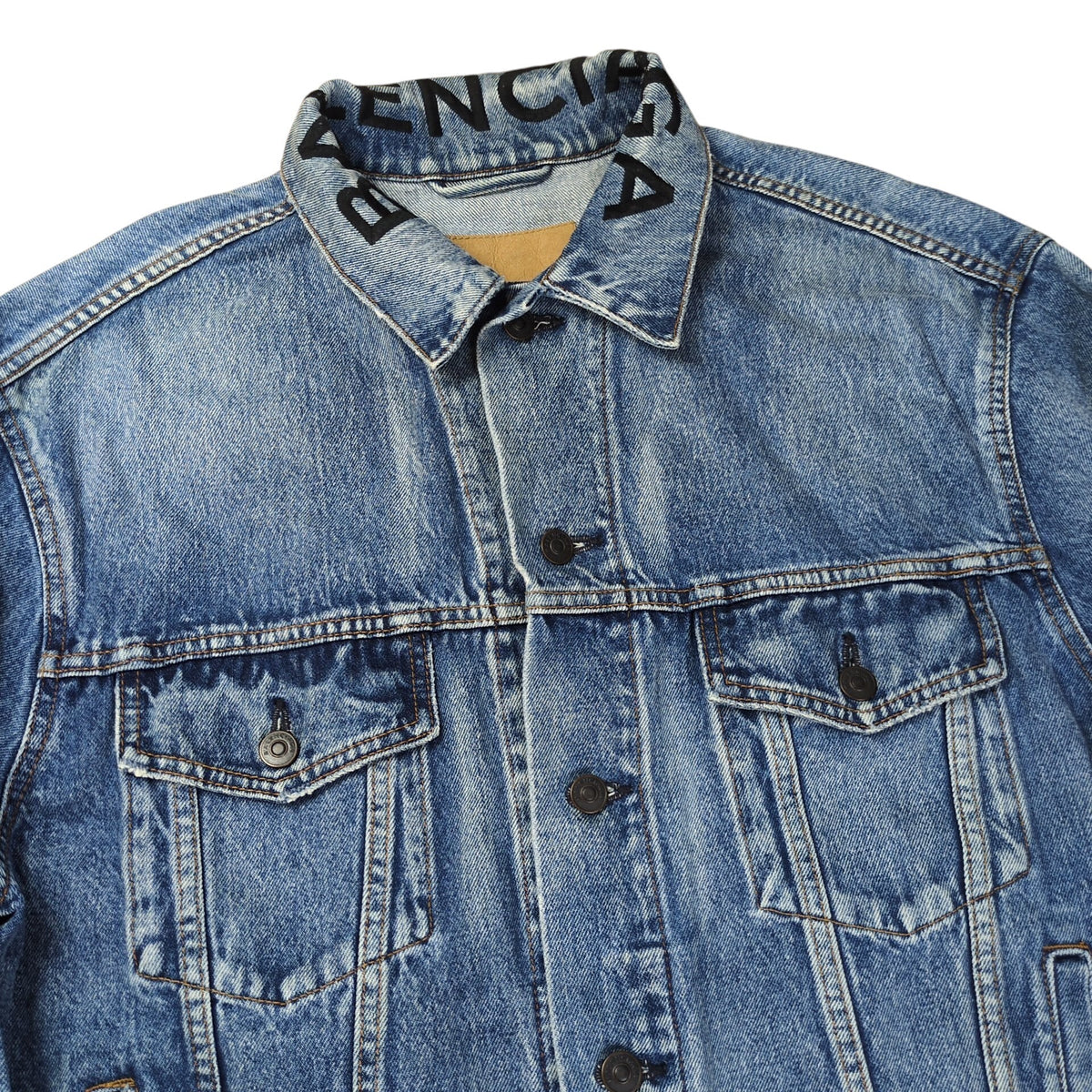 Balenciaga Neck Logo Distressed Denim Jacket Size 34