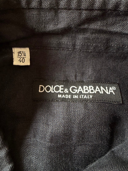 DOLCE & GABBANA 00s Linen Fly Front Shirt Navy Size 40
