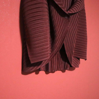 PLEATS PLEASE Pleated Shawl Collar Jacket Red Size FREE