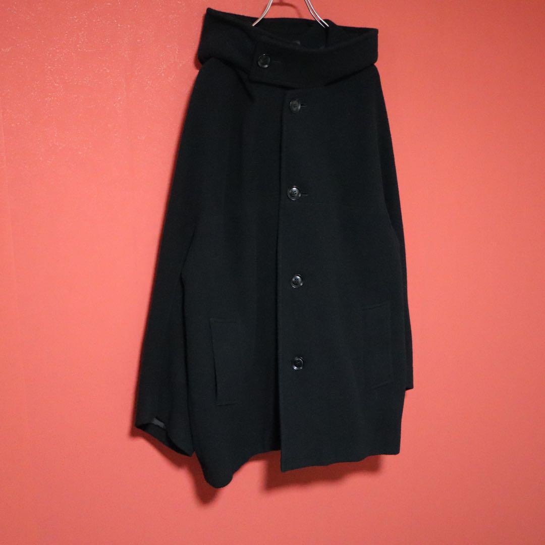 Yohji Yamamoto 23AW Black Oversized Wool Hooded Coat Size 1