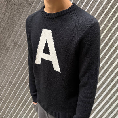 Armani Exchange Black Wool Logo Crewneck Sweater