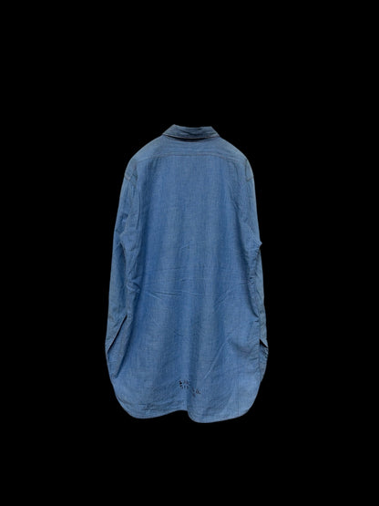 US NAVY 40s Vintage Parallel Stitch Chambray Shirt Size L