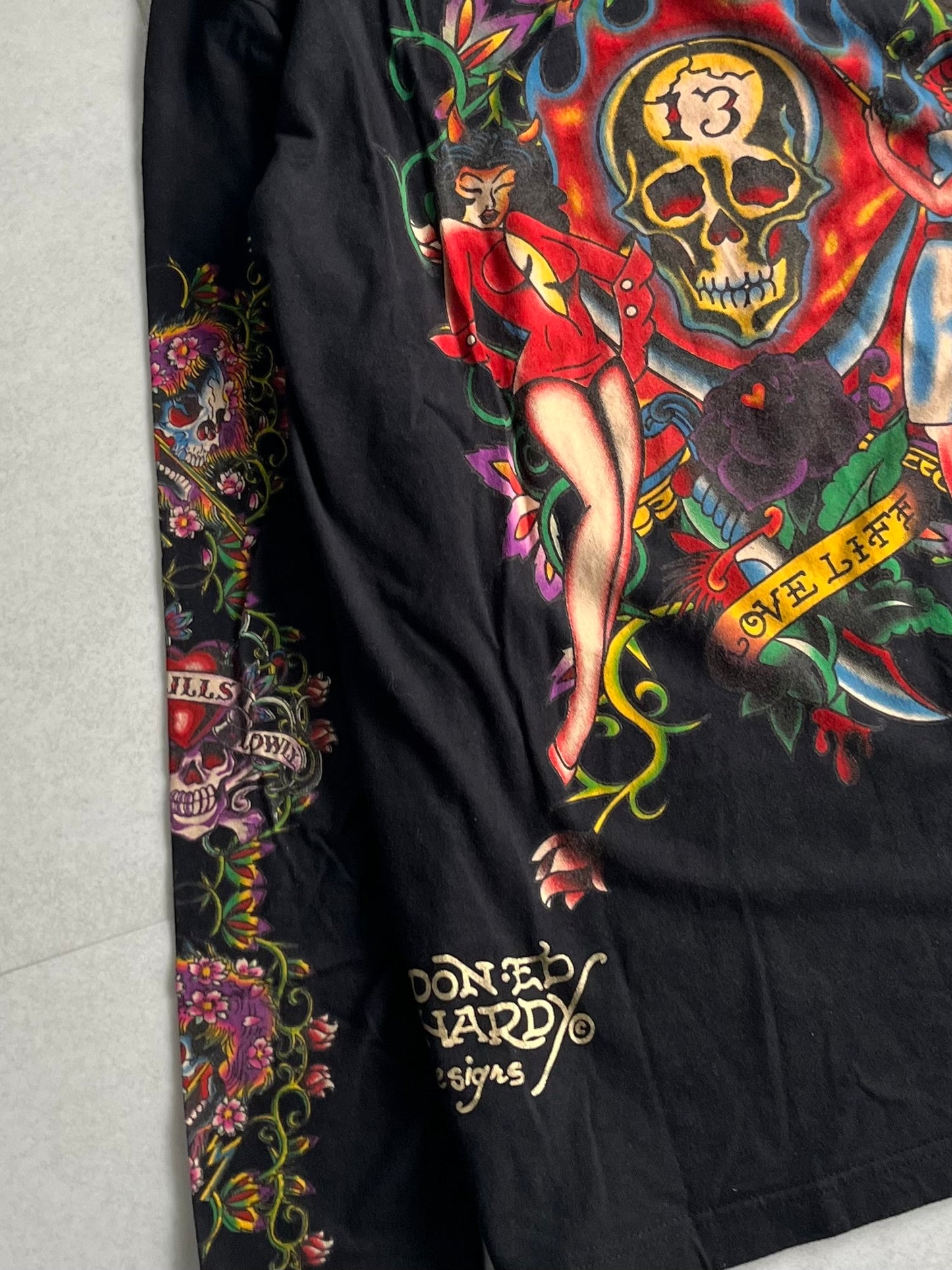 Ed Hardy Skull Black Long Sleeve Tee Size M