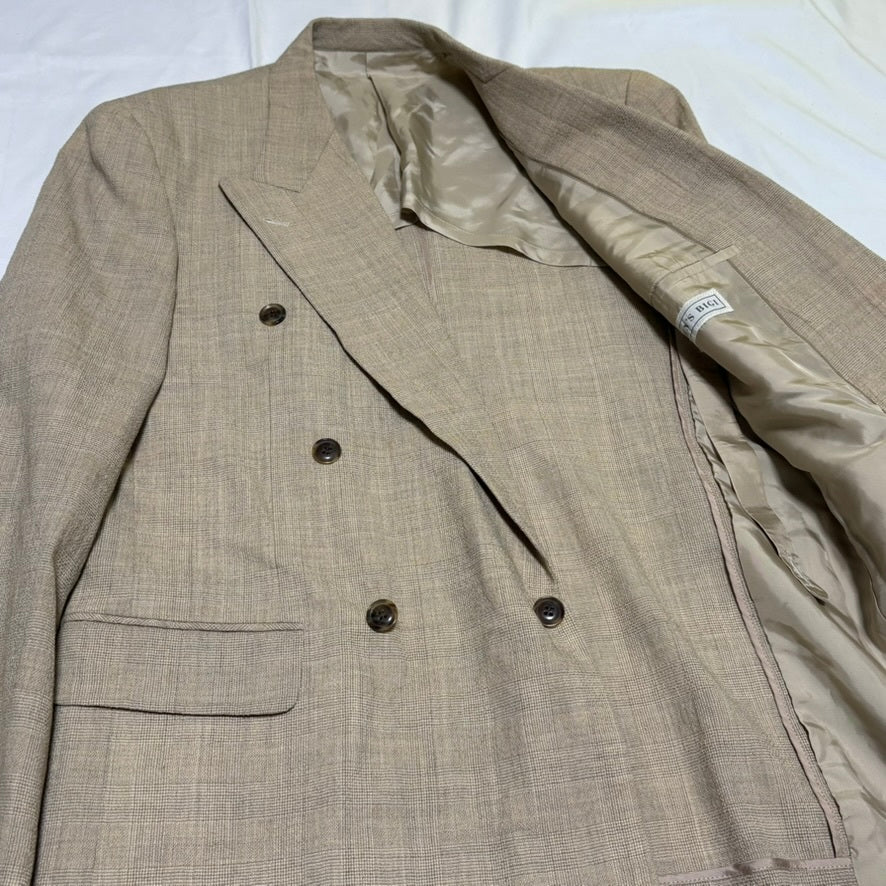 MEN'S BIGI 80s/90s Beige Glen Check Tailored Jacket