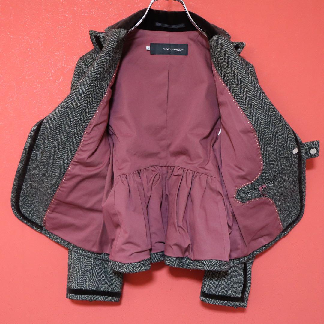 Dsquared2 Gray Herringbone Tweed Velour-Trim Cropped Size XS