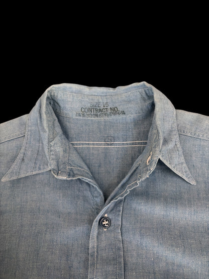 US NAVY 40s Vintage Parallel Stitch Chambray Shirt Size L