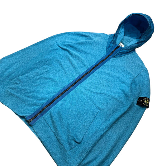 STONE ISLAND Garment-Dyed Knit Nylon Hoodie Blue Size XXL