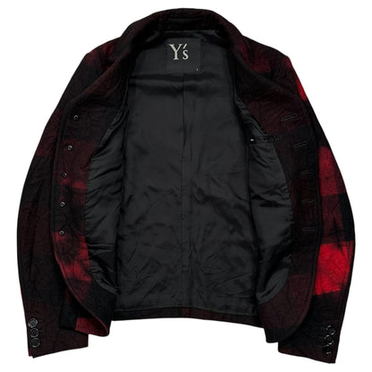 Y's Buffalo Check Short Wool Jacket Black/Red Size 1