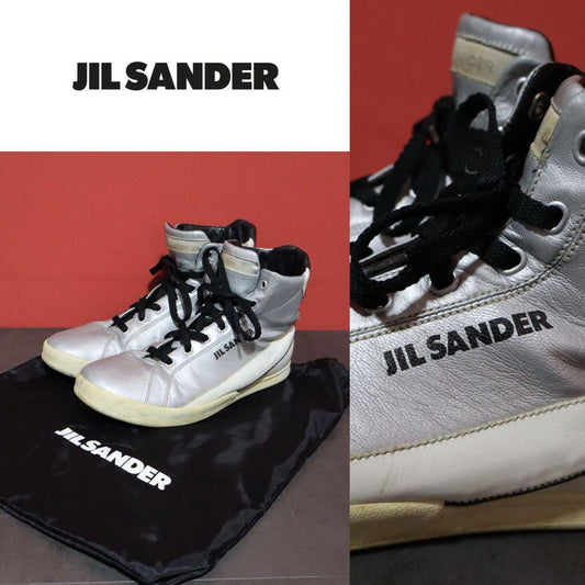 Jil Sander Metallic Silver Logo Sneakers Size 8
