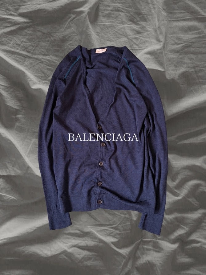BALENCIAGA AW12 Wool Silk Panel Knit Cardigan Navy Size XS
