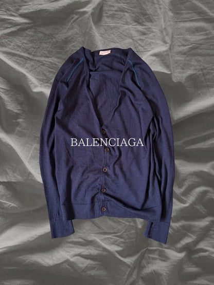 BALENCIAGA AW12 Wool Silk Panel Knit Cardigan Navy Size XS
