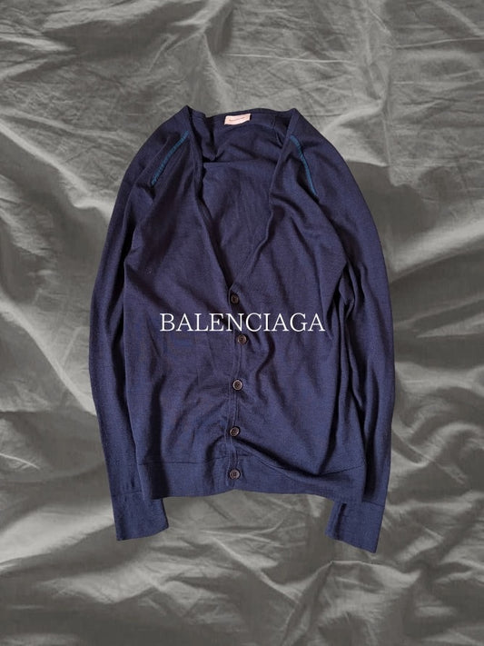 BALENCIAGA AW12 Wool Silk Panel Knit Cardigan Navy Size XS