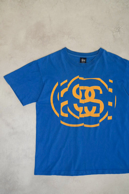 STUSSY tee CHANEL LOGO 90s Blue Cotton T-Shirt Size M