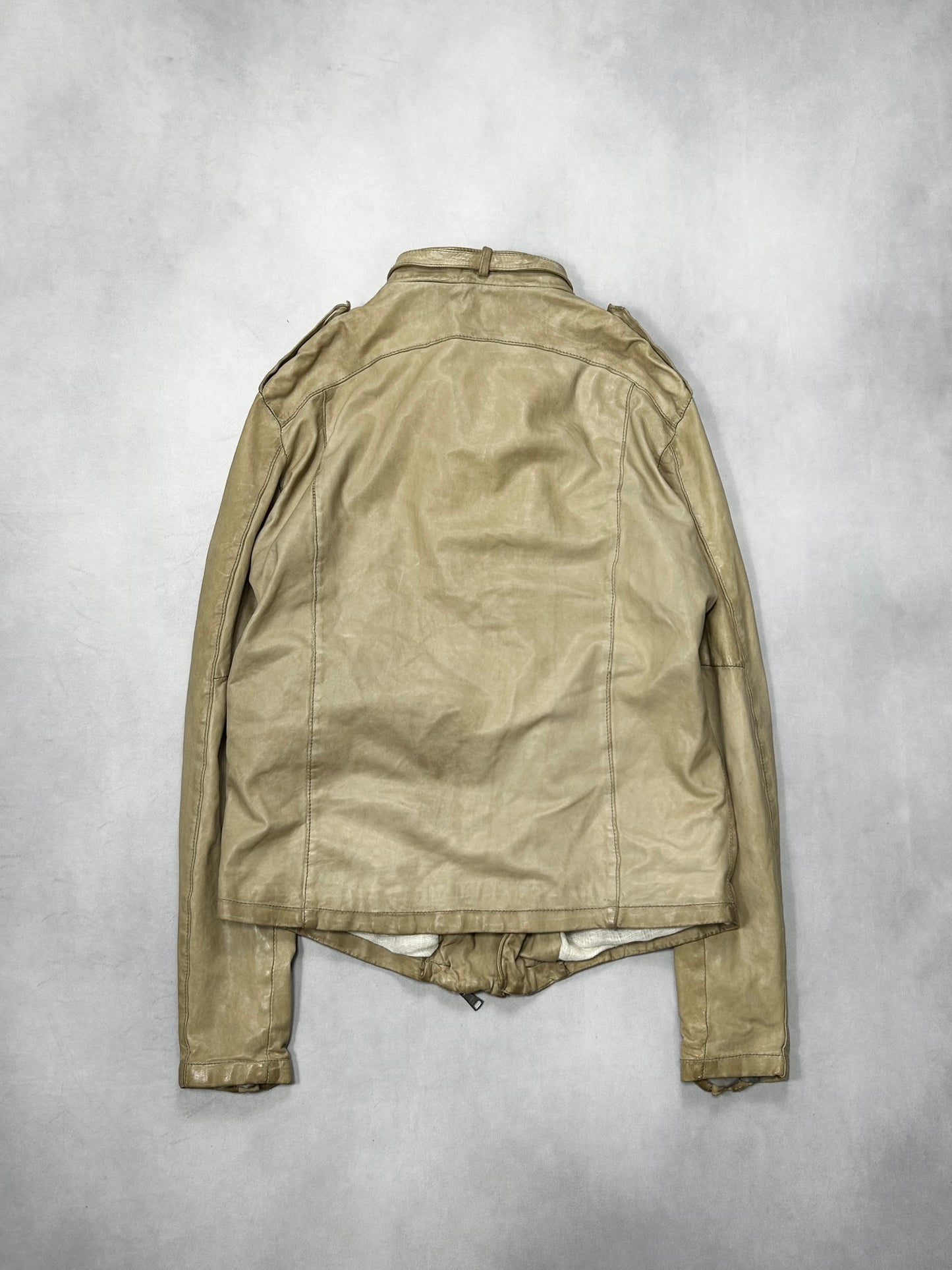 Giorgio Brato Beige Garment Dyed Biker Jacket Size 50