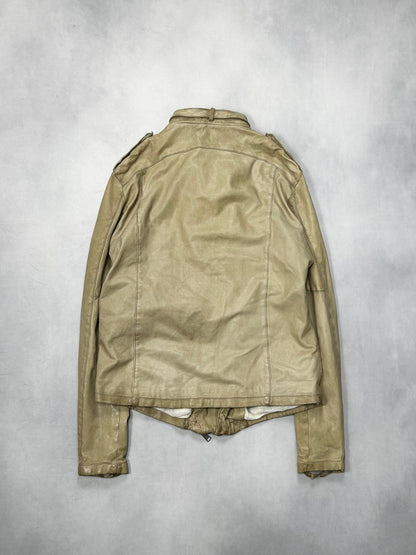 Giorgio Brato Beige Garment Dyed Biker Jacket Size 50