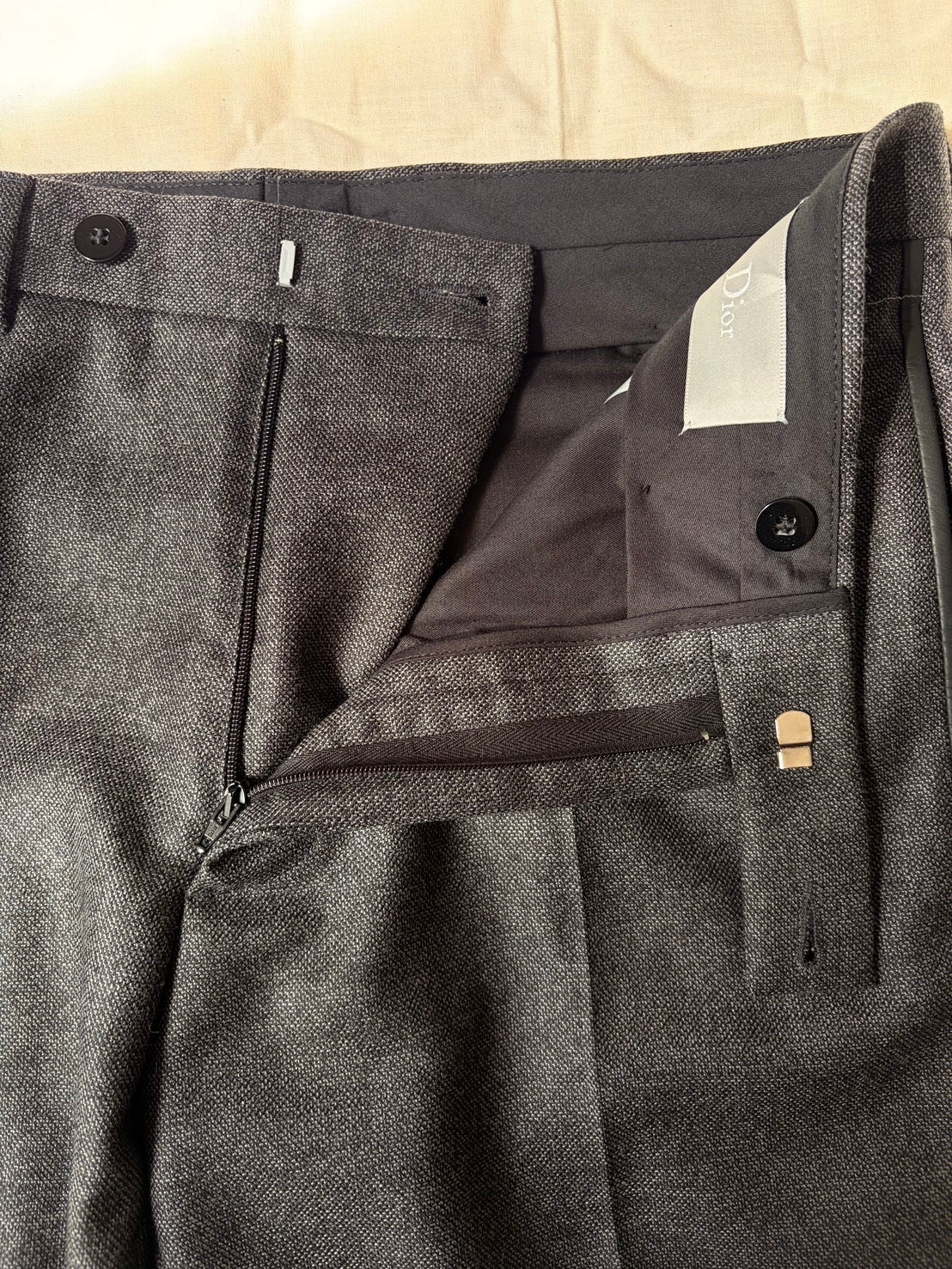 Dior HOMME AW15 Wool Trousers Leather Piping Grey Size 46