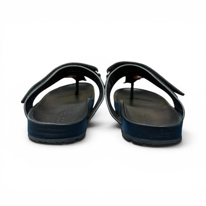 PRADA Leather Rubber Logo Thong Sandals Black