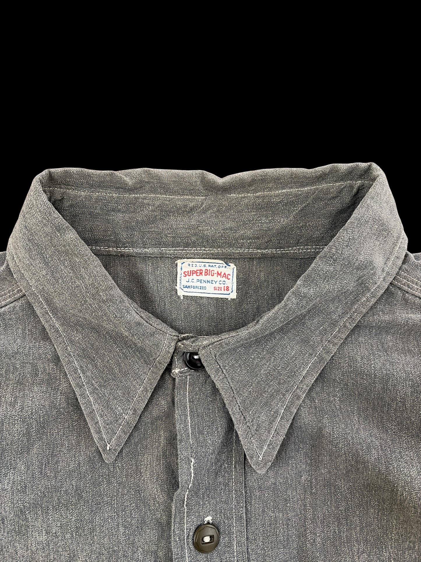 SUPER BIG-MAC 40s Black Chambray Shirt Size XXL