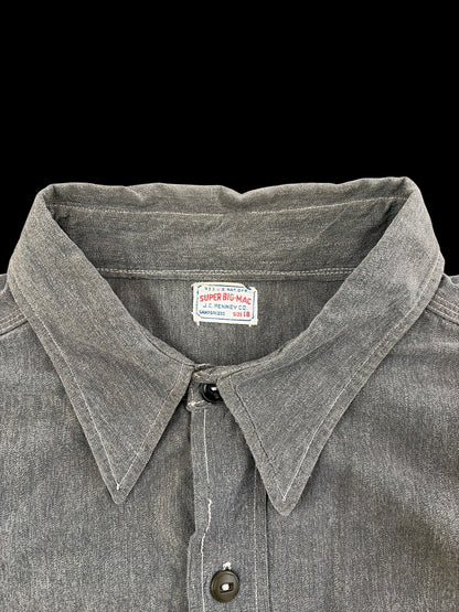 SUPER BIG-MAC 40s Black Chambray Shirt Size XXL