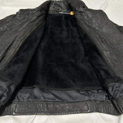 Black Wrinkled Diagonal Zip Leather Jacket Free Size
