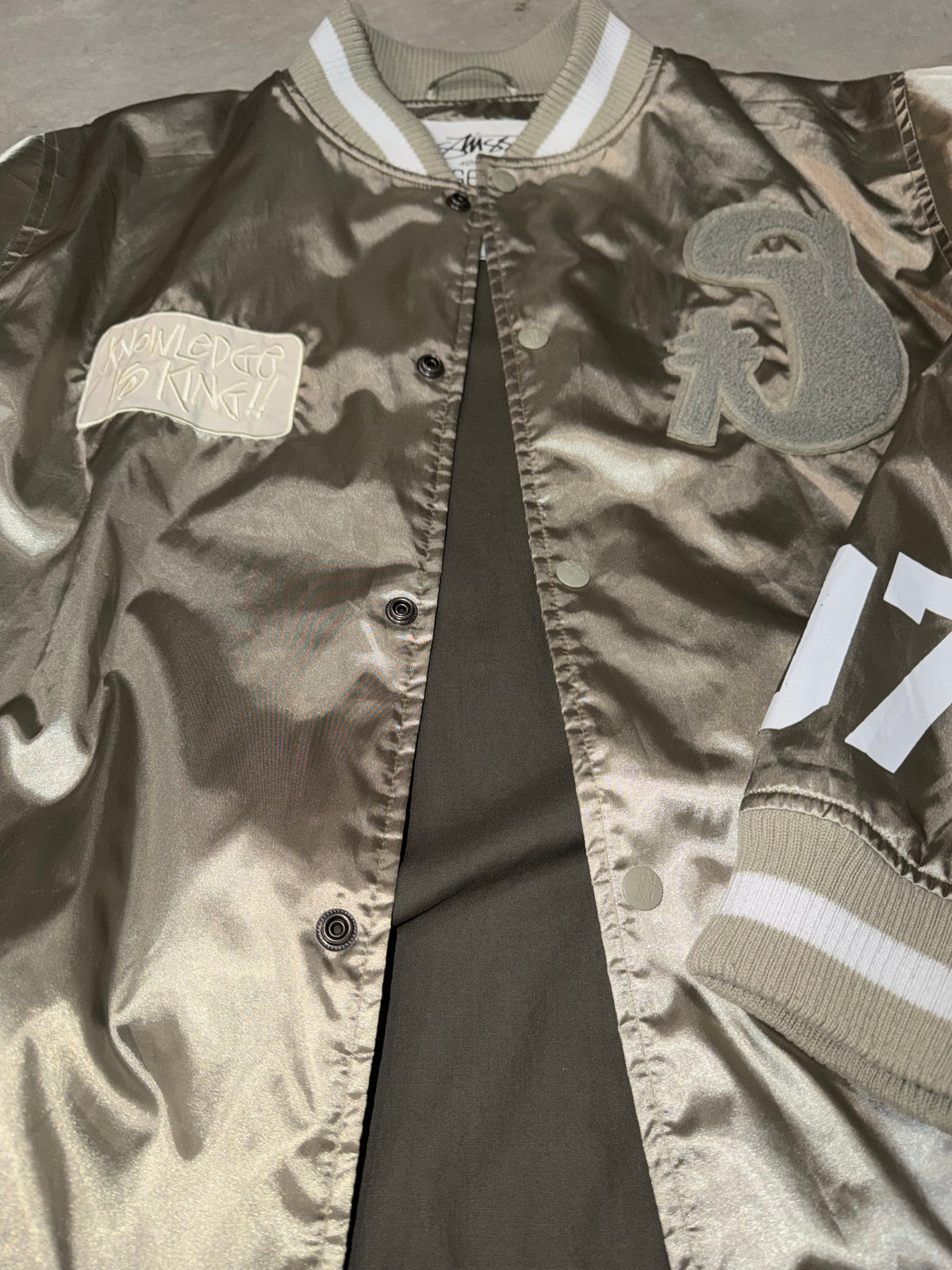 Stussy Authentic Gear '07 Satin Varsity Jacket Gold Size L