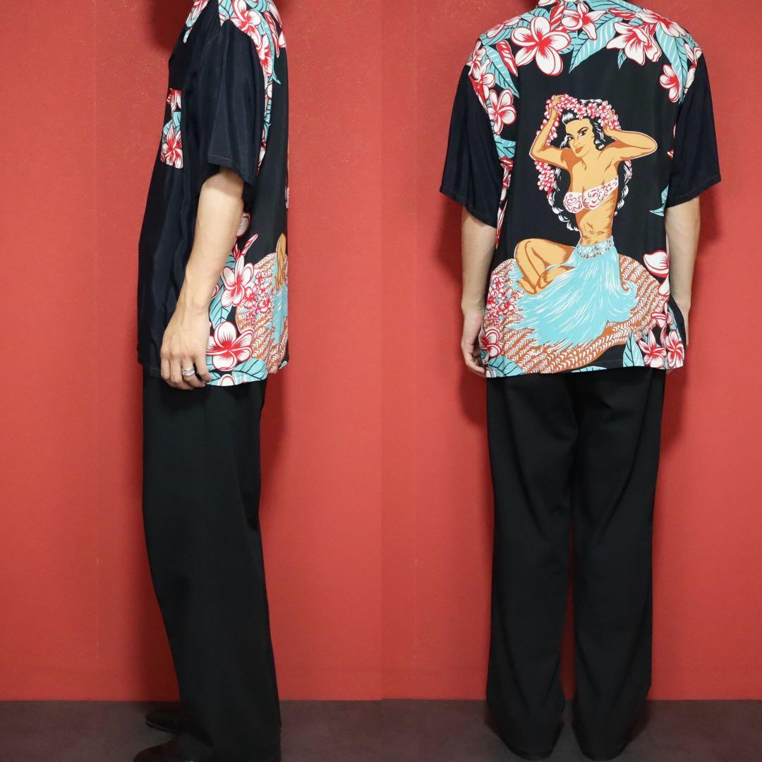 SUN SURF 00s Artvogue Hula Girl Open Collar Shirt Size L
