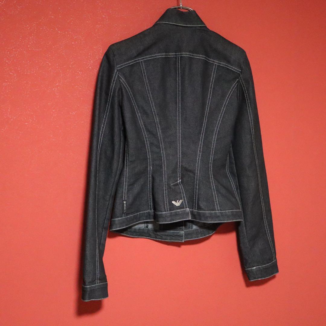 Armani Jeans Metal Logo Cropped Denim Jacket Size 40