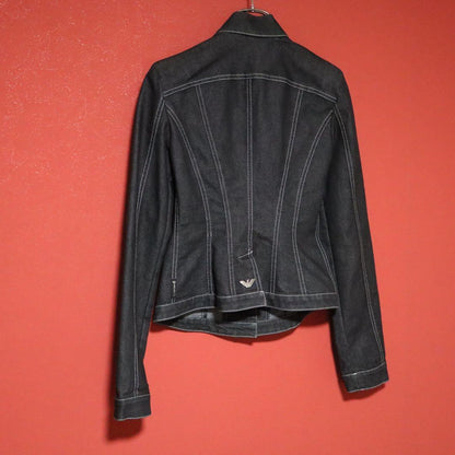 Armani Jeans Metal Logo Cropped Denim Jacket Size 40