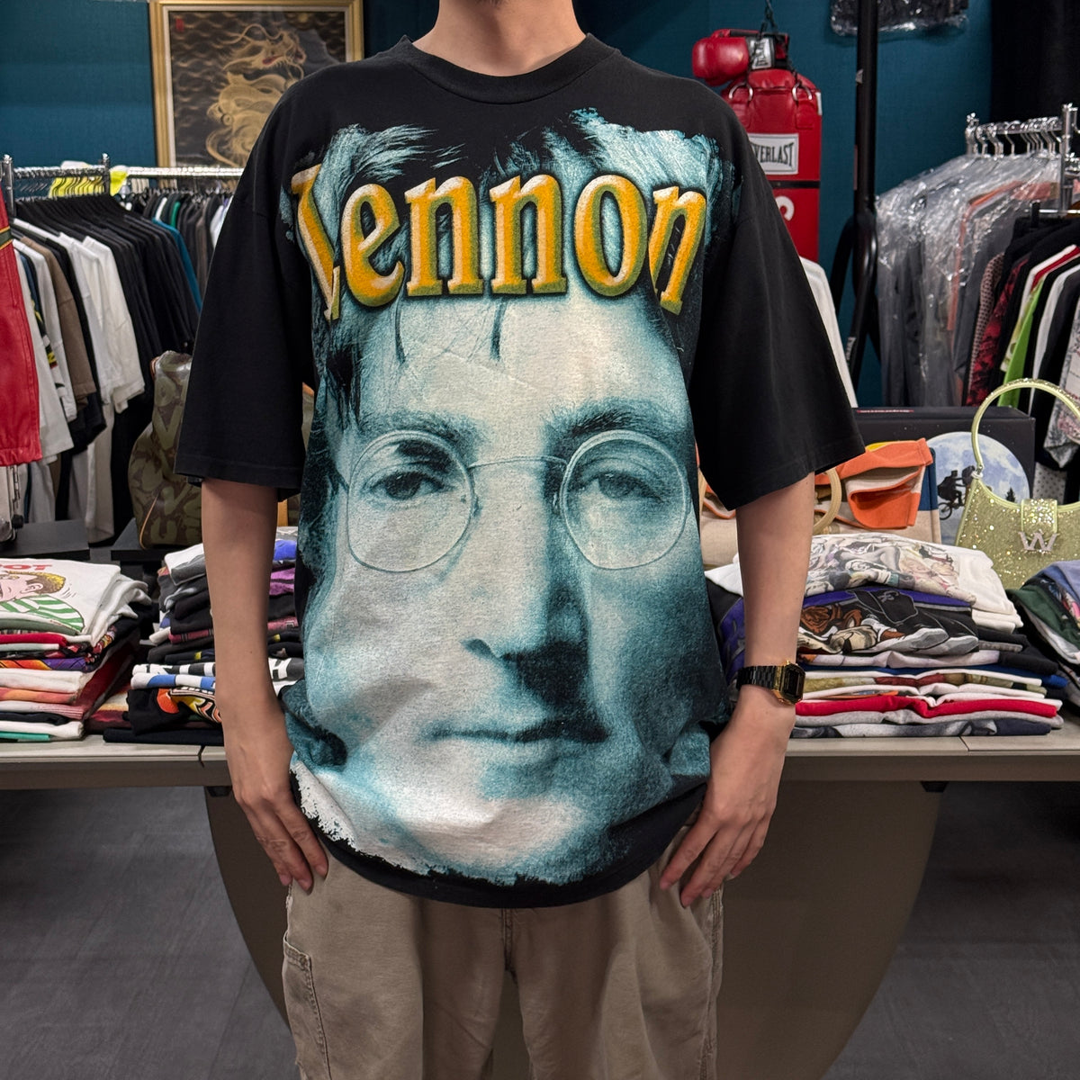 JOHN LENNON 90s Blue Vintage AOP T-Shirt Size XL