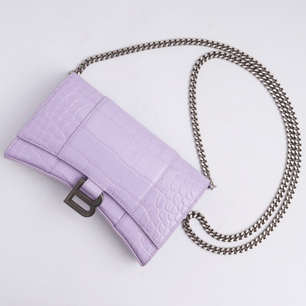 BALENCIAGA Hourglass Chain Wallet Purple Croc Emb. Bag Size F