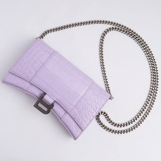 BALENCIAGA Hourglass Chain Wallet Purple Croc Emb. Bag Size F