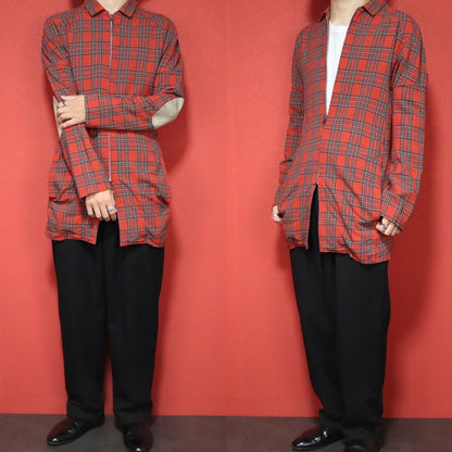 Yohji Yamamoto Red 90s Tartan Check Patch Coat Size FREE
