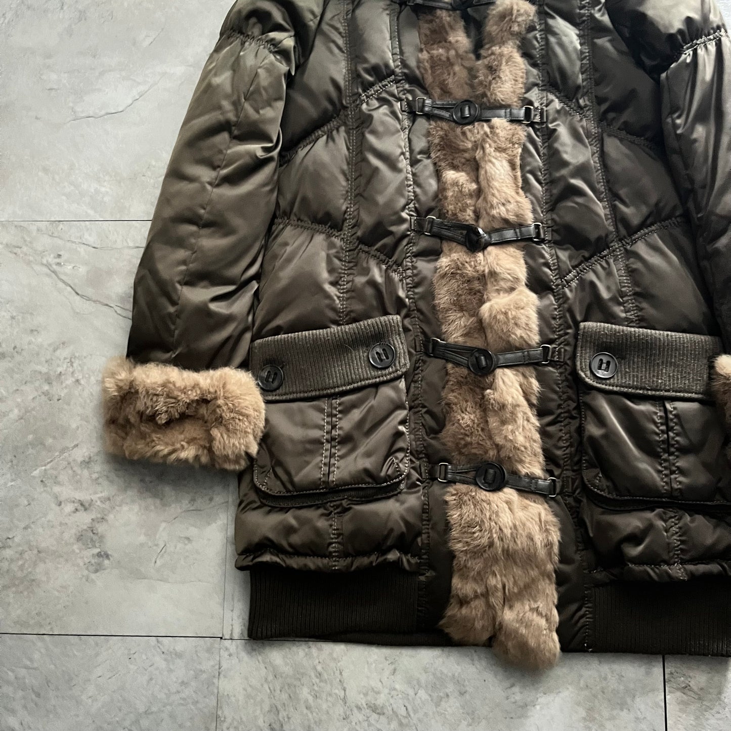 Vintage Green Faux Fur Jacket Size 02