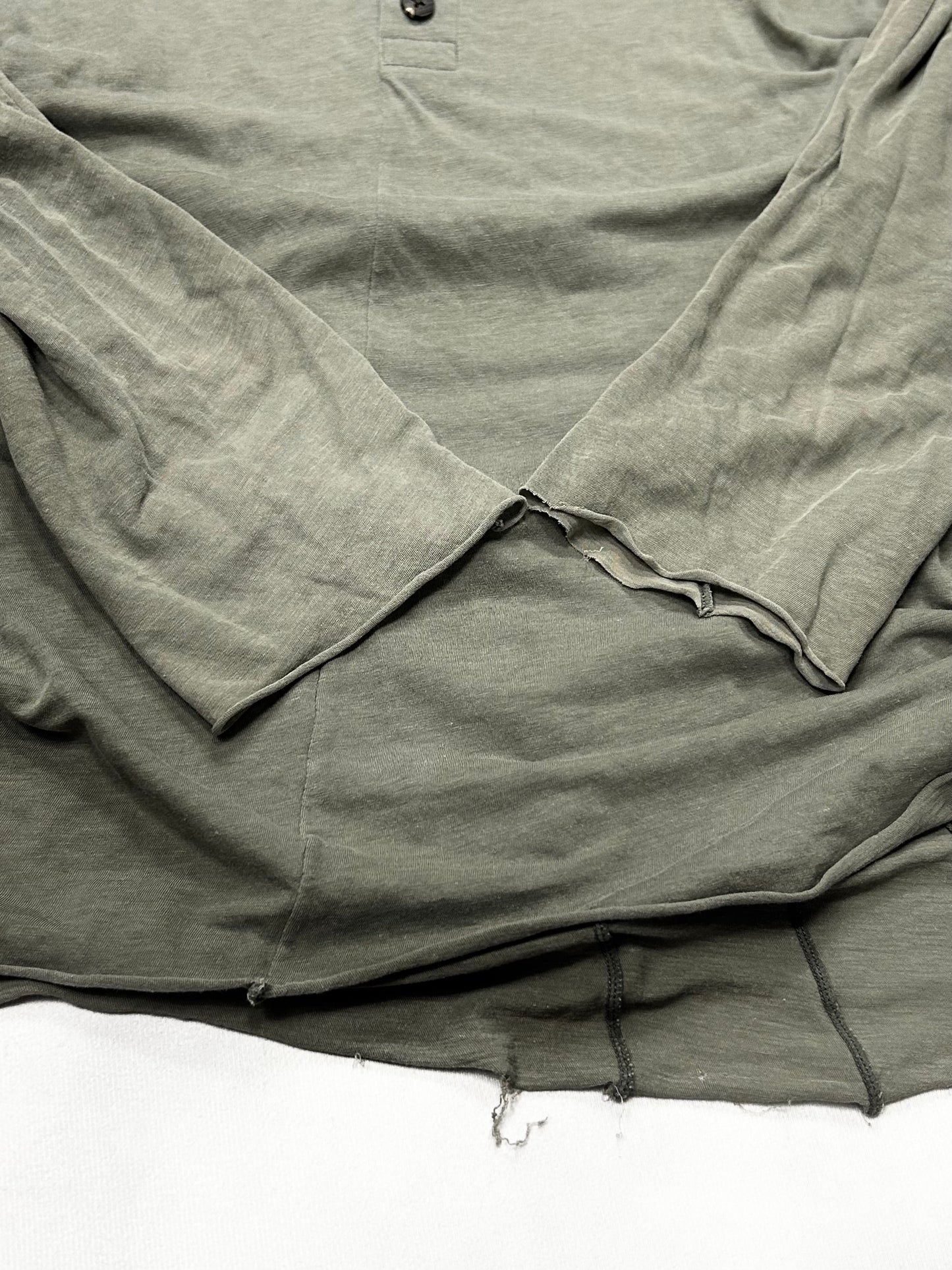 Devoa Raw-Edge Lyocell Linen 3/4-S Henley Green S/S13 Size 2