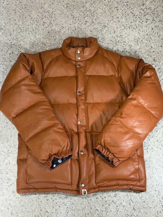 Bape Leather Classic Down Jacket Brown Size S
