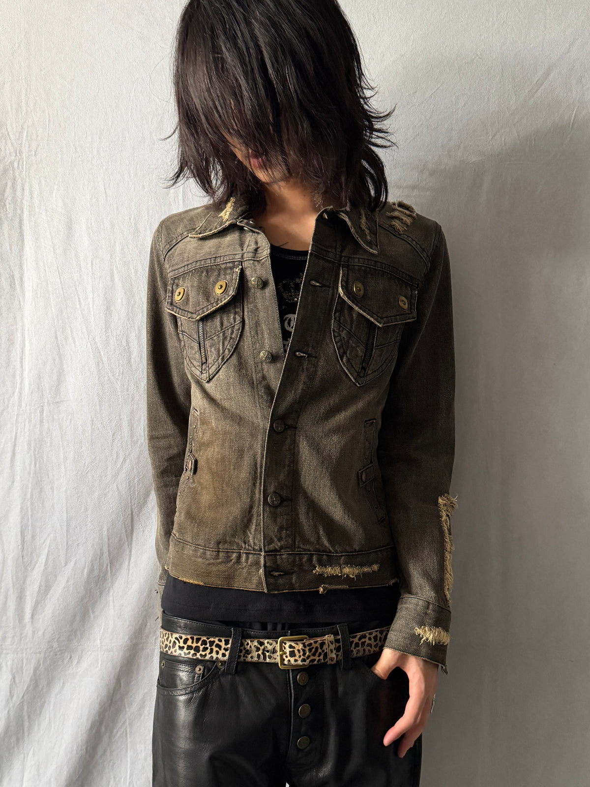 Midas Distressed Faded Denim Jacket Size M