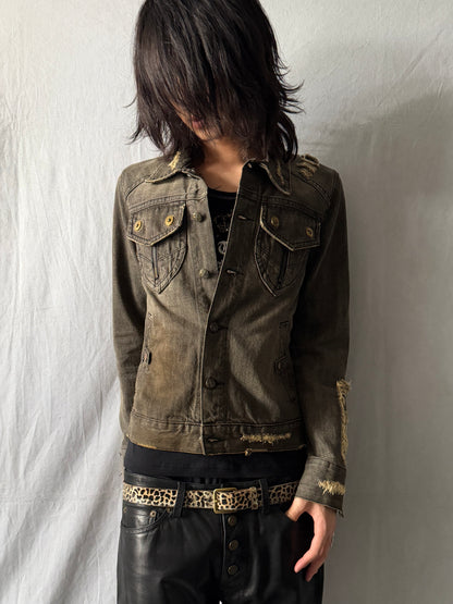 Midas Distressed Faded Denim Jacket Size M
