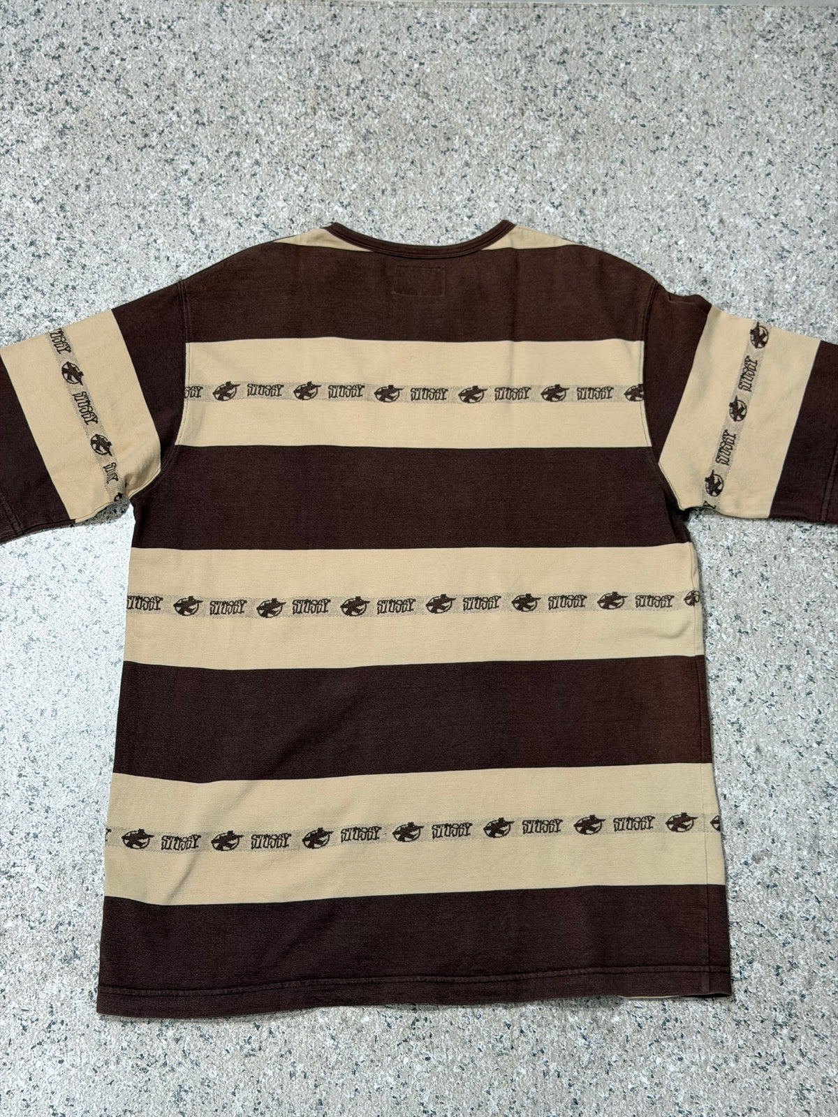 Old STUSSY 90s Jacquard Surfman Stripe T-Shirt Multi Size M