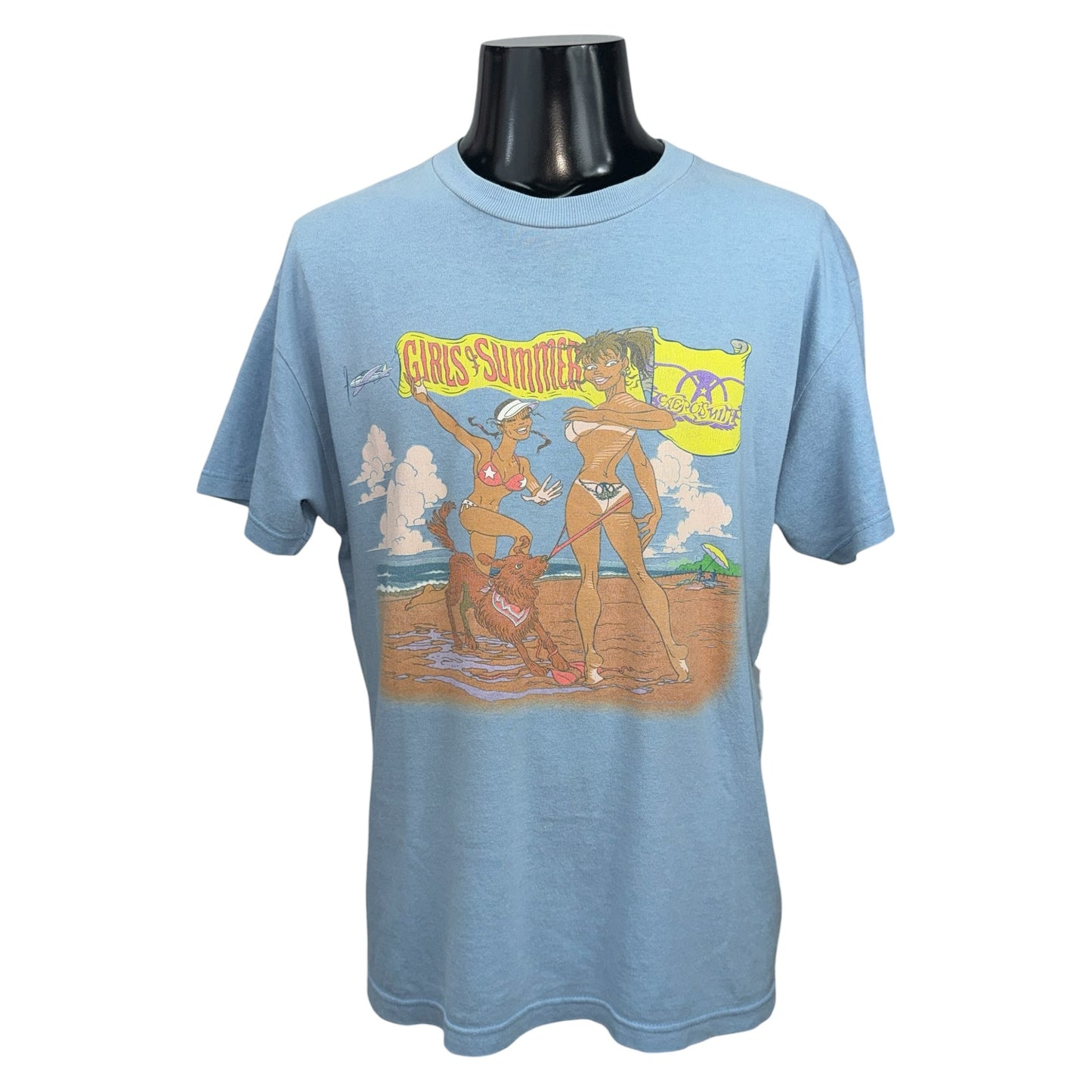 AEROSMITH 00s "GIRLS OF SUMMER" Faded Blue T-Shirt Size L