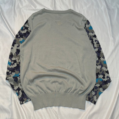 marka Gray Blue Camo Sleeve High Gauge Knit Sweater Size 2