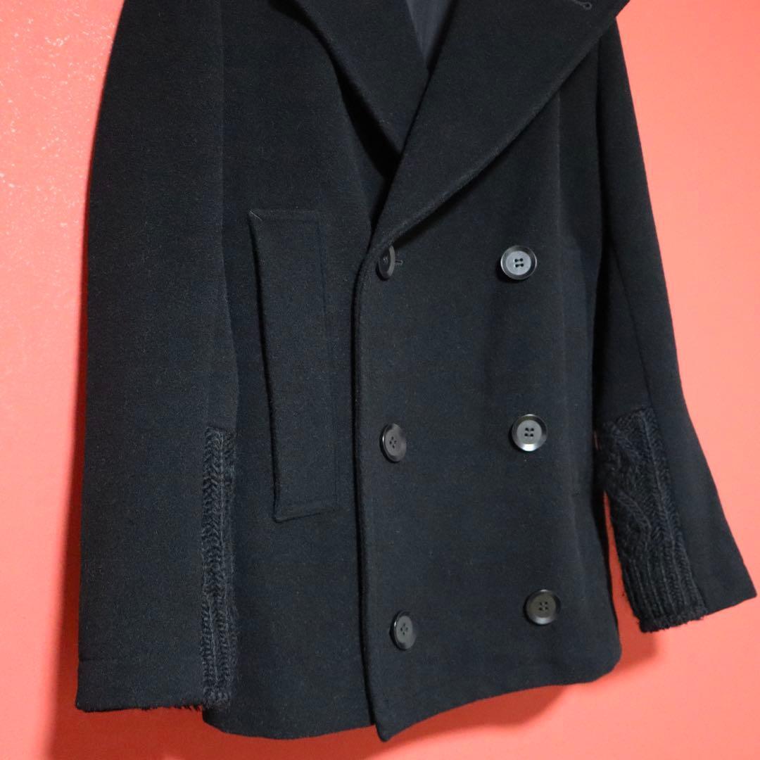 Y's 14AW Cable Knit Docking Melton Wool Peacoat Size 1