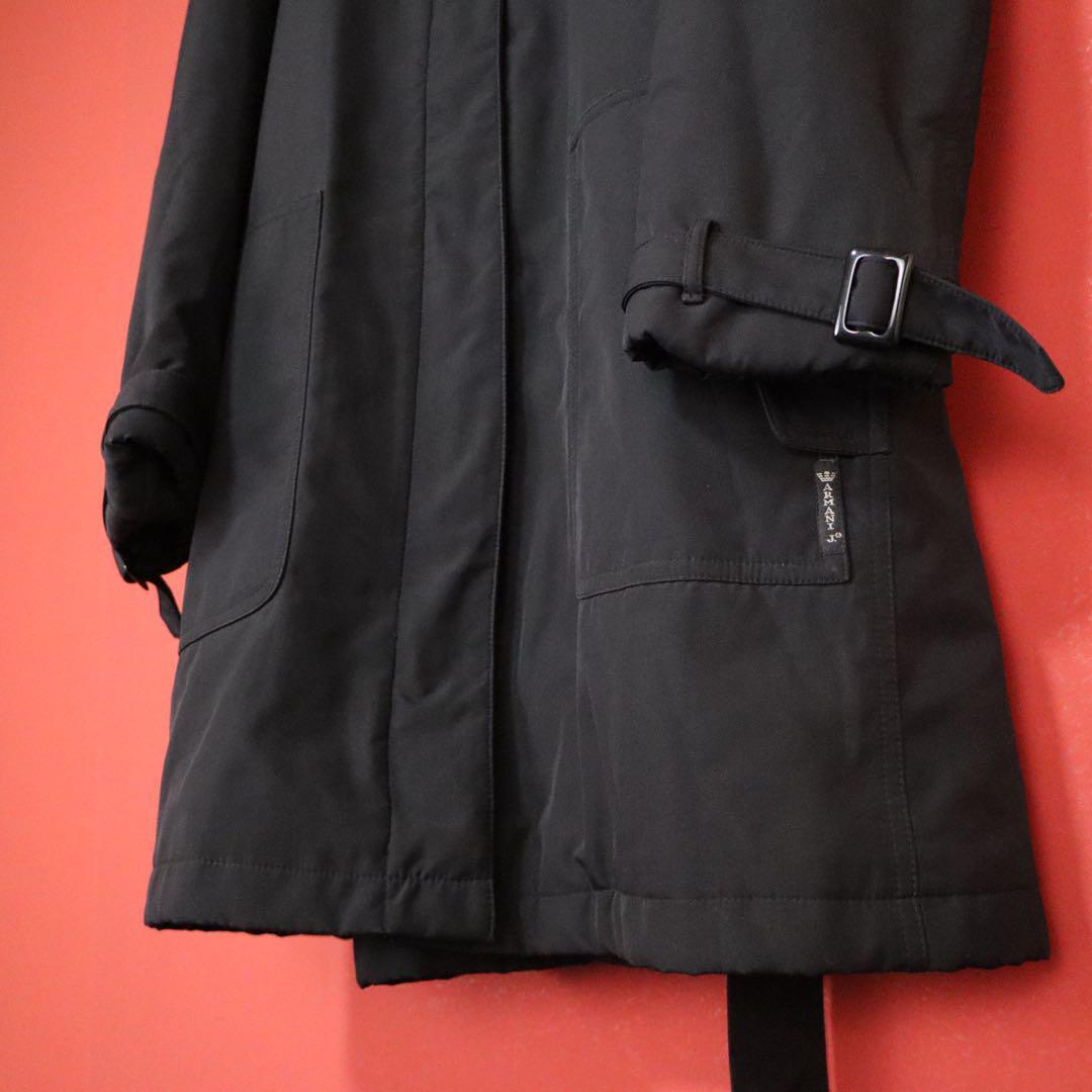 ARMANI JEANS Black Belted Hooded Padded Coat Size S