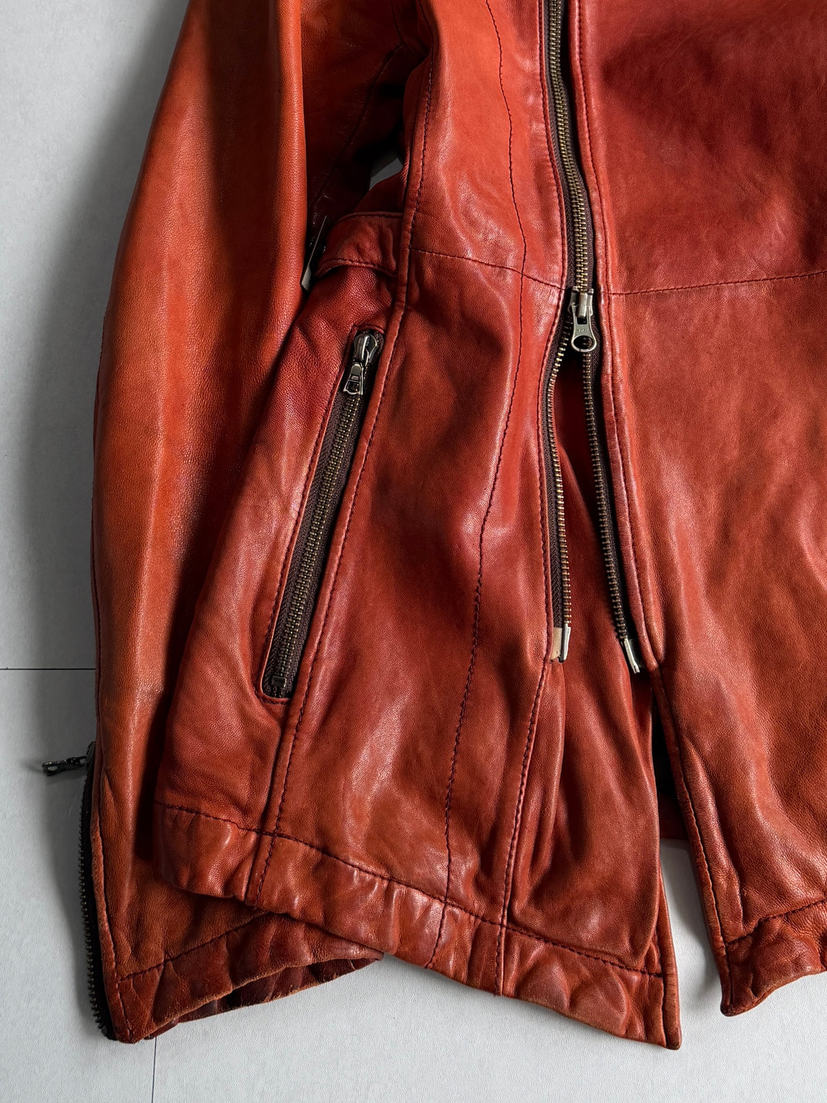 TORNADO MART Double Zip Leather Jacket Size M