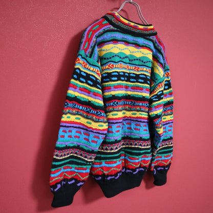 Coogi Vibrant Multi-Color 3D Knit Sweater Size SS