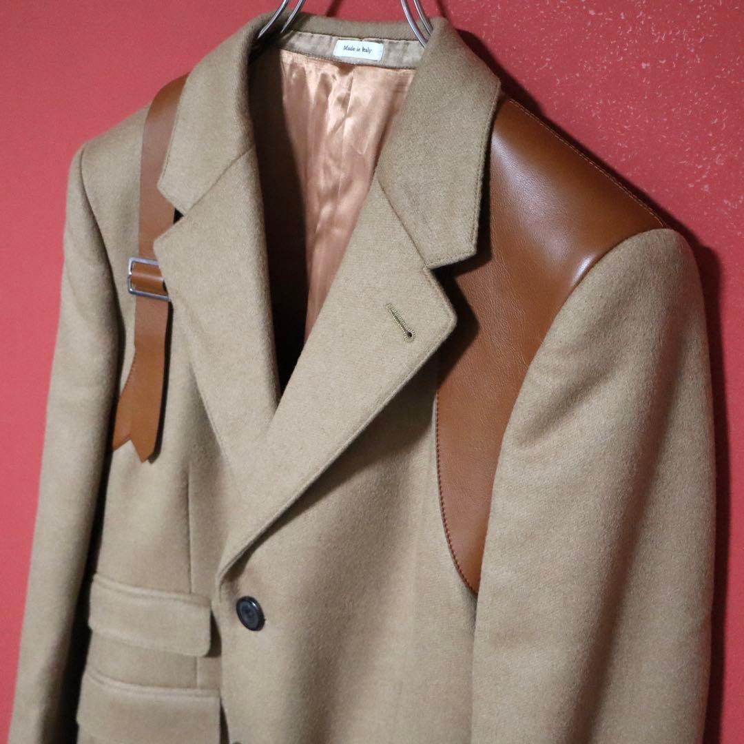 Alexander McQUEEN Leather Trim Camel Hair Long Coat Size 48