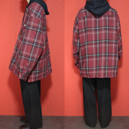 Dickies Plaid Hooded Oversized Zip Coat Red Black Size 2XL